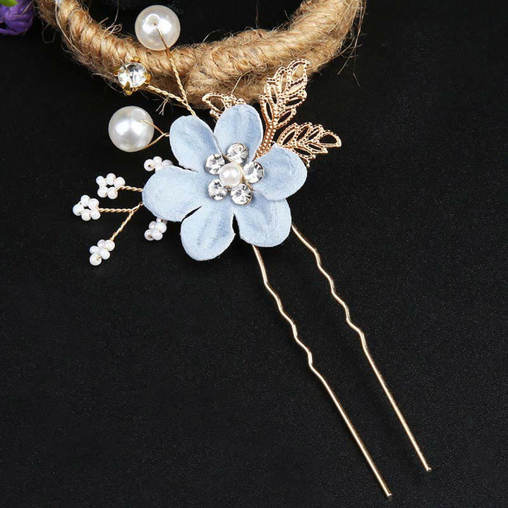 Juego de 4 peinetas para el pelo con forma de hoja dorada y flores y perlas hechas a mano con Buddha Stones