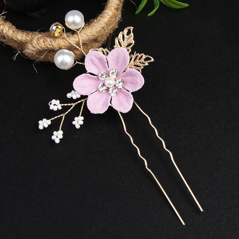 Juego de 4 peinetas para el pelo con forma de hoja dorada y flores y perlas hechas a mano con Buddha Stones