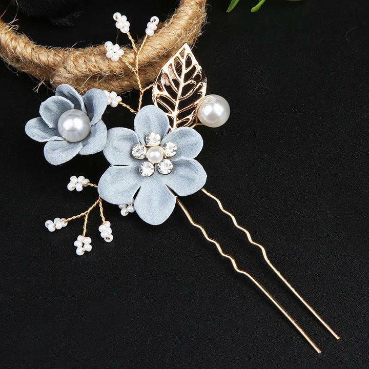 Juego de 4 peinetas para el pelo con forma de hoja dorada y flores y perlas hechas a mano con Buddha Stones