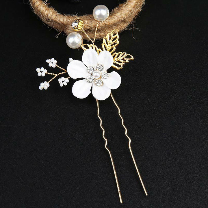 Juego de 4 peinetas para el pelo con forma de hoja dorada y flores y perlas hechas a mano con Buddha Stones