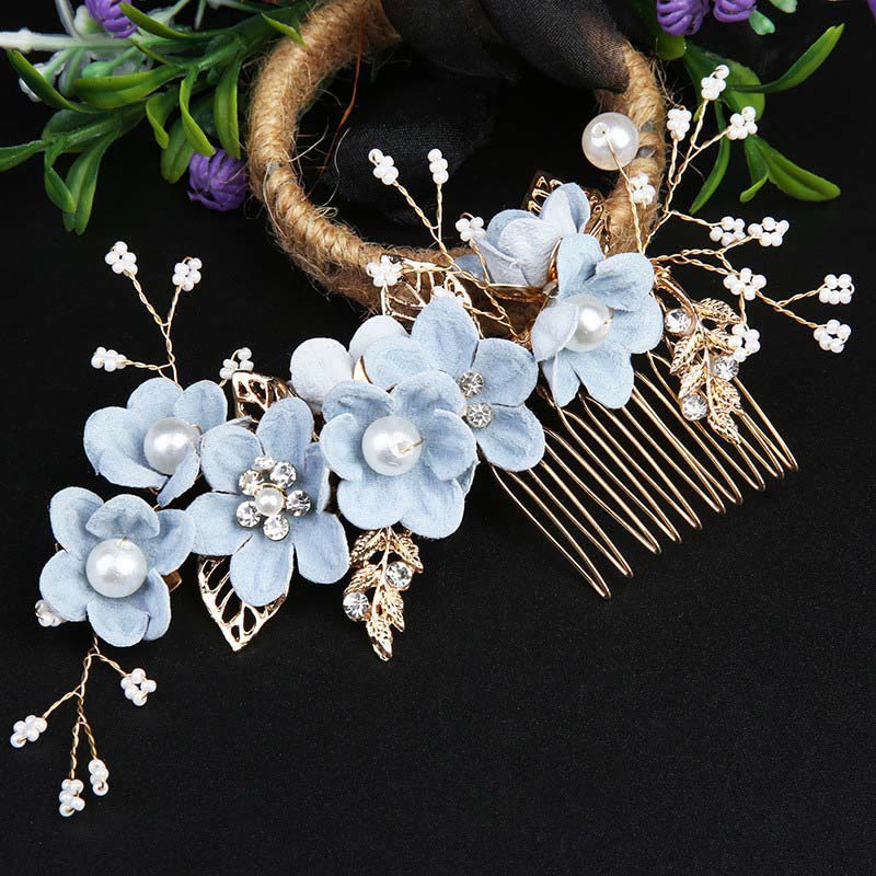 Juego de 4 peinetas para el pelo con forma de hoja dorada y flores y perlas hechas a mano con Buddha Stones