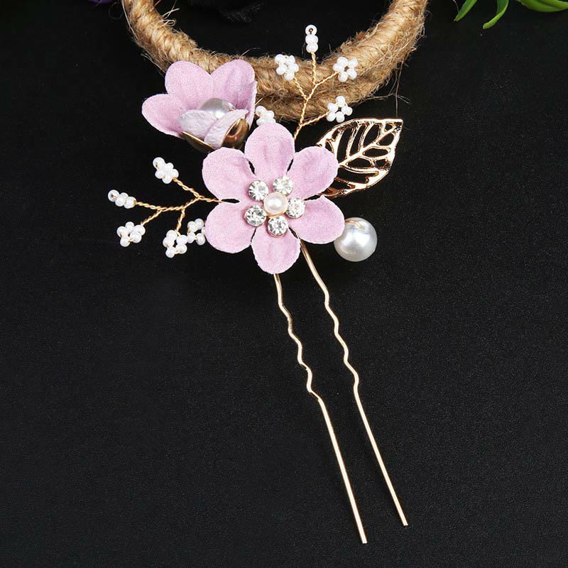 Juego de 4 peinetas para el pelo con forma de hoja dorada y flores y perlas hechas a mano con Buddha Stones