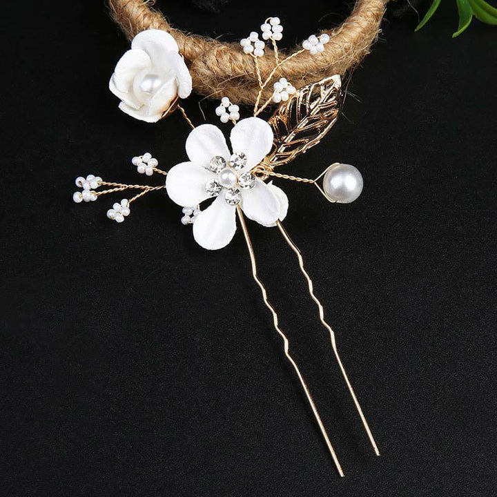 Juego de 4 peinetas para el pelo con forma de hoja dorada y flores y perlas hechas a mano con Buddha Stones