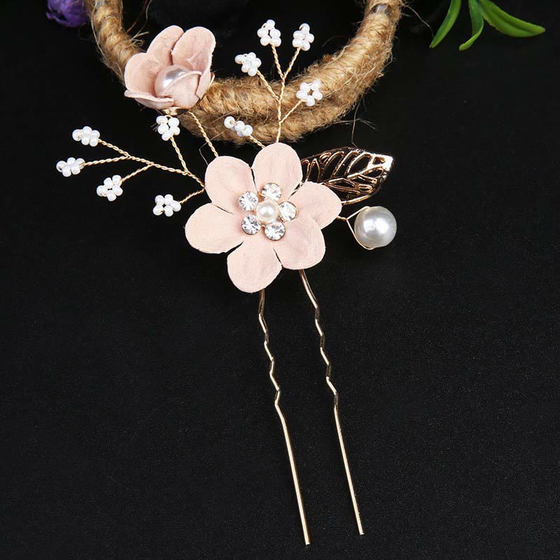 Juego de 4 peinetas para el pelo con forma de hoja dorada y flores y perlas hechas a mano con Buddha Stones