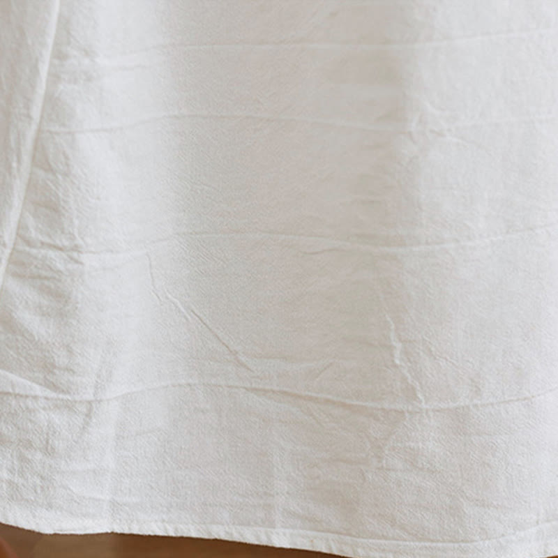 Vestido midi informal de lino y algodón con cuello en V y mangas tres cuartos con estampado floral bordado de Buddha Stones - image 7