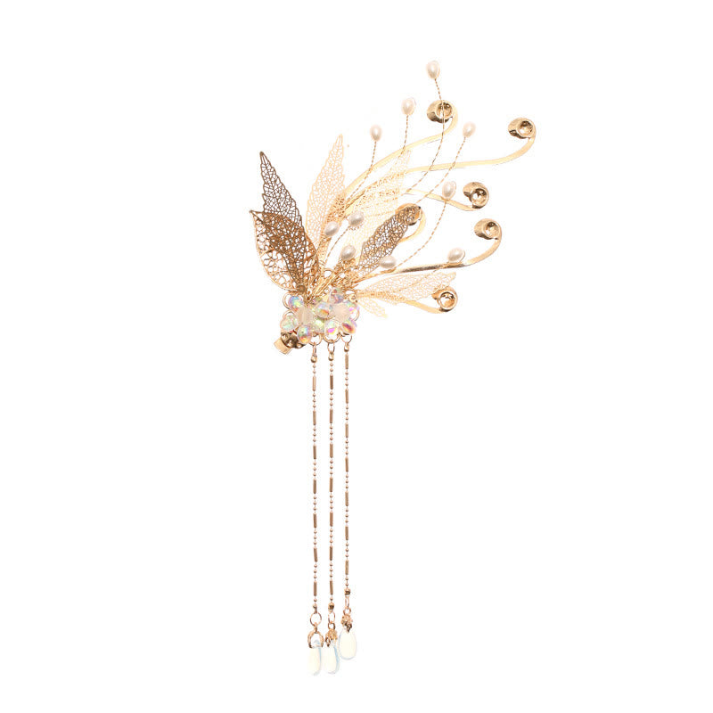 Pinza para el pelo con borlas y flores de hojas doradas tradicionales chinas con Buddha Stones
