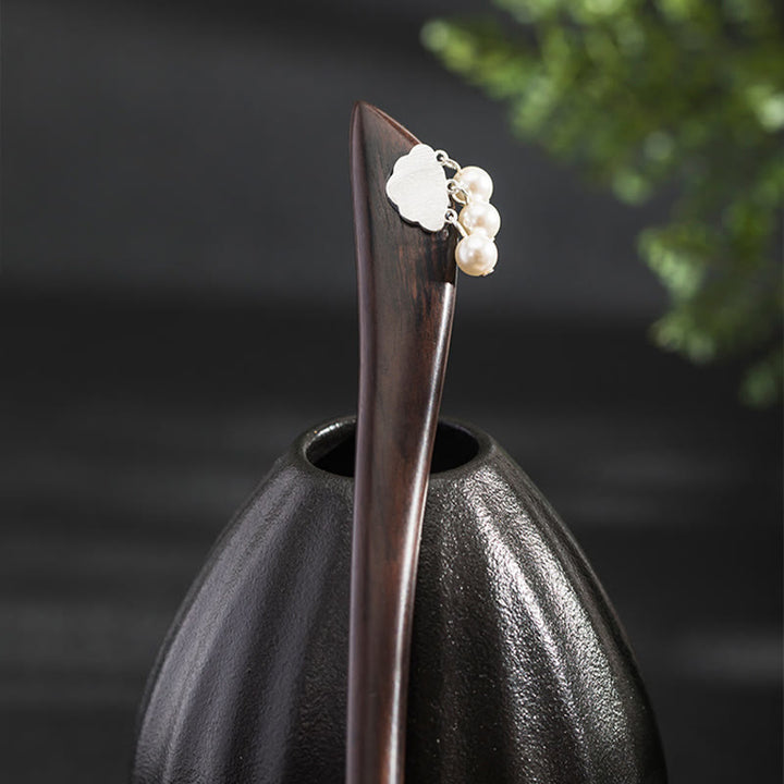 Horquilla de plata de ley 925 con diseño de nube de ébano y piedras de Buddha Stones