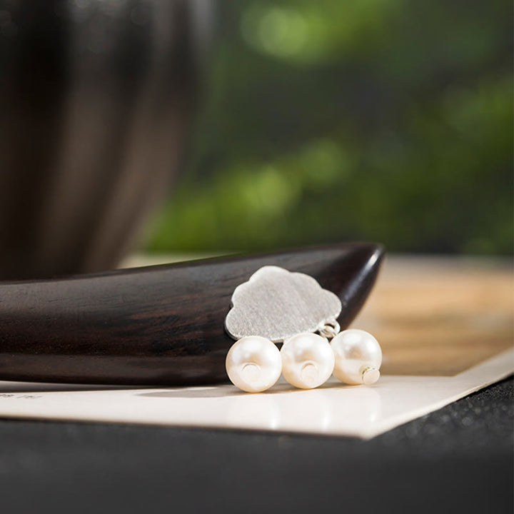 Horquilla de plata de ley 925 con diseño de nube de ébano y piedras de Buddha Stones