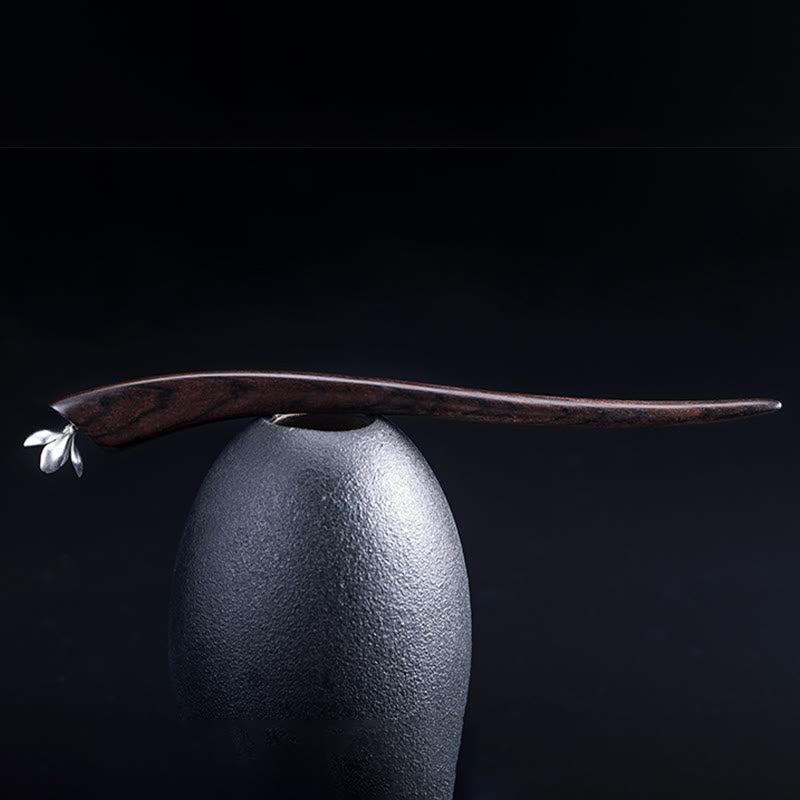 Horquilla clásica con bendición de flor de magnolia de ébano y plata de ley 925 con Buddha Stones