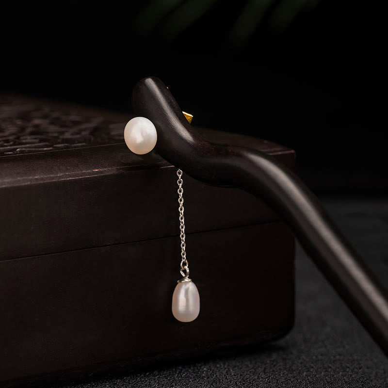 Horquilla con borlas de perlas y flor de loto de ébano de estilo chino clásico de plata de ley 925 con Buddha Stones - image 8