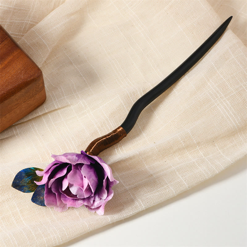 Horquilla con forma de mariposa y perla, hecha de madera de Buddha Stones , patrimonio cultural inmaterial, hecha a mano, con flores de seda y bendiciones