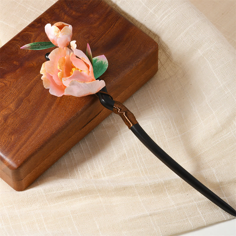 Horquilla con forma de mariposa y perla, hecha de madera de Buddha Stones , patrimonio cultural inmaterial, hecha a mano, con flores de seda y bendiciones