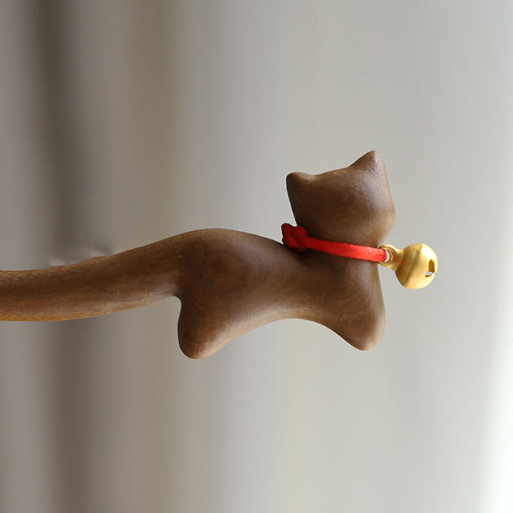 Horquilla de sándalo con forma de gato de estilo chino clásico con Buddha Stones