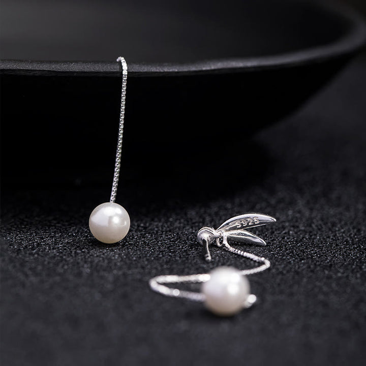 Pendientes colgantes con protección de hojas de bambú, circonitas y perlas de plata de ley 925 con Buddha Stones
