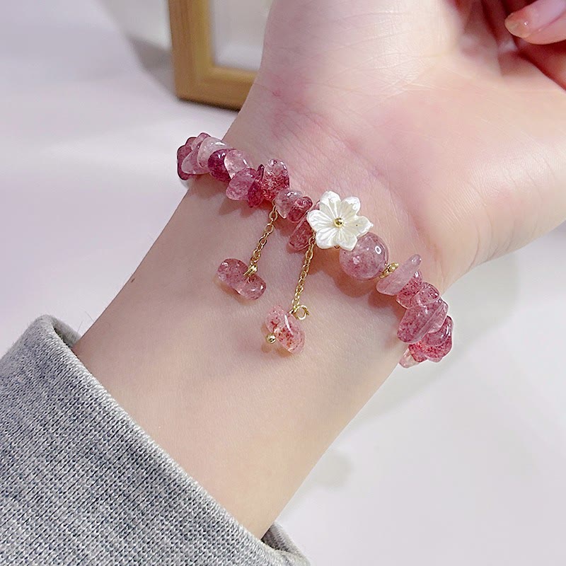 Pulsera curativa con flores de cristal Super Seven y cuarzo fresa natural y cuarzo fresa verde de Buddha Stones