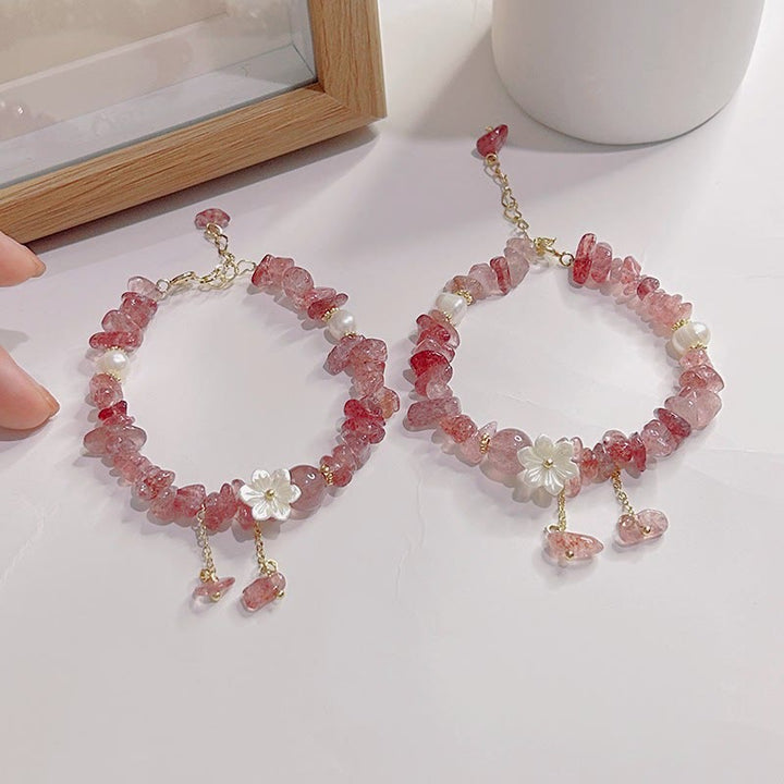 Pulsera curativa con flores de cristal Super Seven y cuarzo fresa natural y cuarzo fresa verde de Buddha Stones