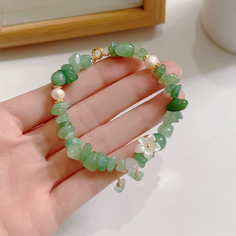 Pulsera curativa con flores de cristal Super Seven y cuarzo fresa natural y cuarzo fresa verde de Buddha Stones