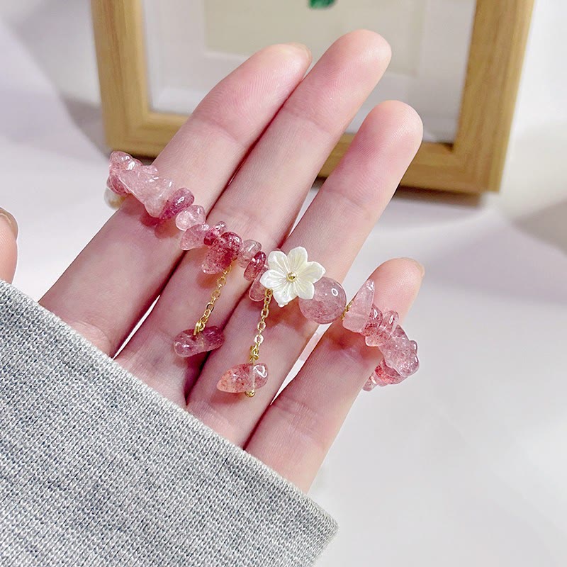 Pulsera curativa con flores de cristal Super Seven y cuarzo fresa natural y cuarzo fresa verde de Buddha Stones