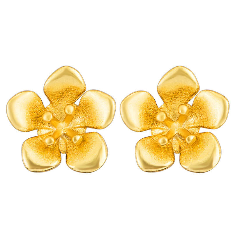 Pendientes de plata de ley 925 con Buddha Stones y flor de melocotón dorada