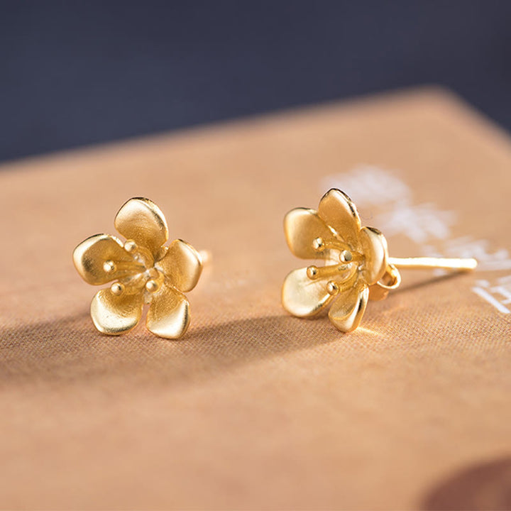 Pendientes de plata de ley 925 con Buddha Stones y flor de melocotón dorada - Plata de ley 925 - image 0