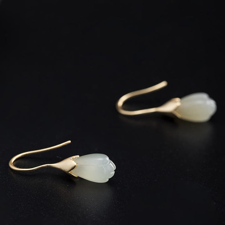 Pendientes colgantes de plata de ley 925 con Buddha Stones y jade hetiano y magnolia. - image 3