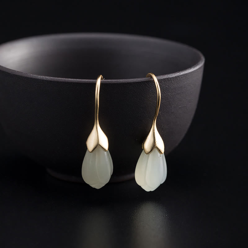 Pendientes colgantes de plata de ley 925 con Buddha Stones y jade hetiano y magnolia. - image 1