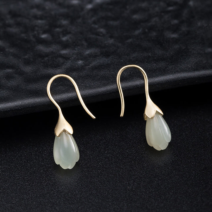 Pendientes colgantes de plata de ley 925 con Buddha Stones y jade hetiano y magnolia. - image 2