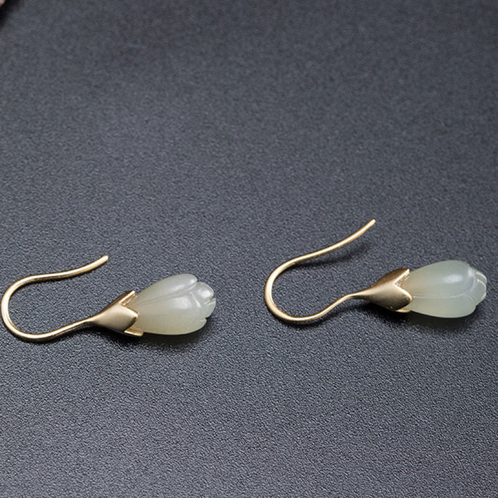 Pendientes colgantes de plata de ley 925 con Buddha Stones y jade hetiano y magnolia. - image 5