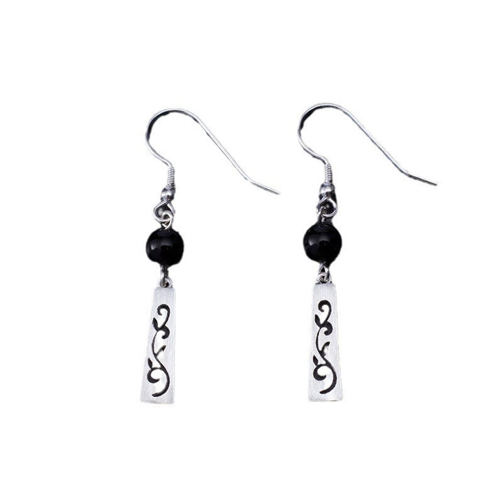 Pendientes colgantes de protección con forma de enredadera hueca de ónix negro y Buddha Stones en plata de ley 925