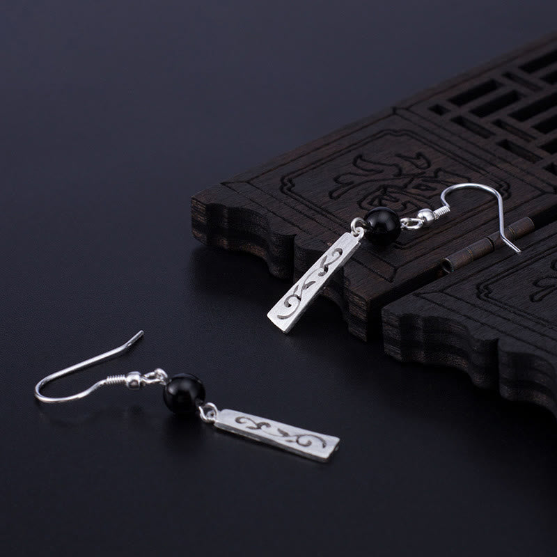 Pendientes colgantes de protección con Buddha Stones en plata de ley 925 y ónix negro con forma de enredadera hueca - image 5