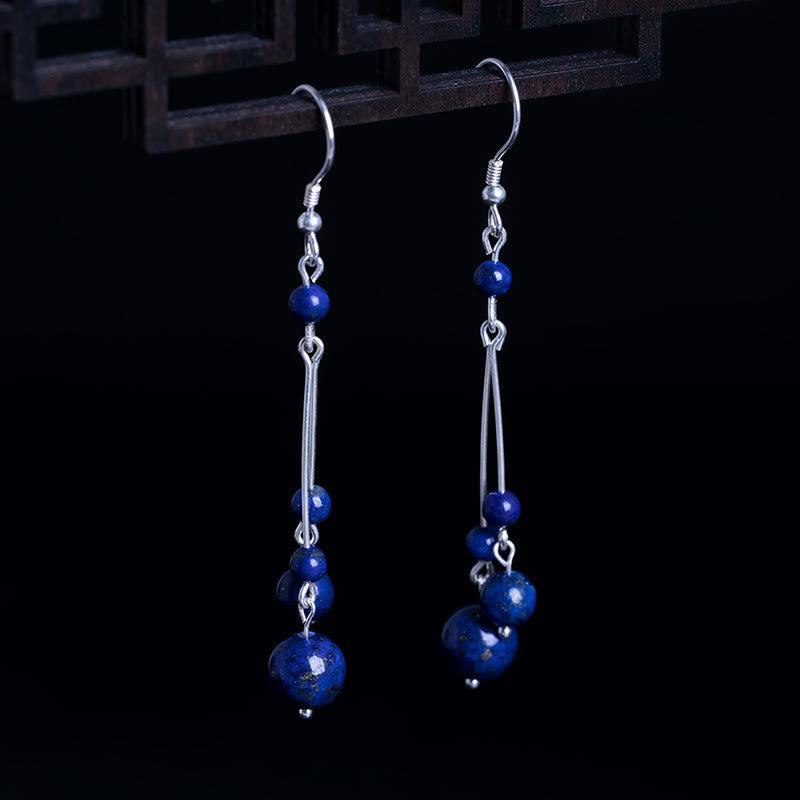 Pendientes colgantes Serenity con cuentas de lapislázuli y lazurita de plata de ley 925 de Buddha Stones - Plata de ley 925 - image 0
