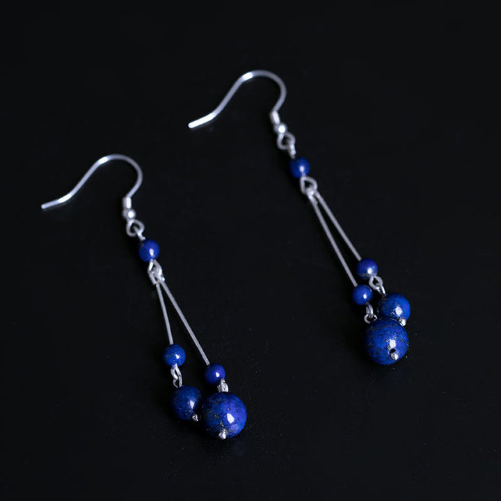 Pendientes colgantes Serenity con cuentas de lapislázuli y lazurita de plata de ley 925 de Buddha Stones - image 4