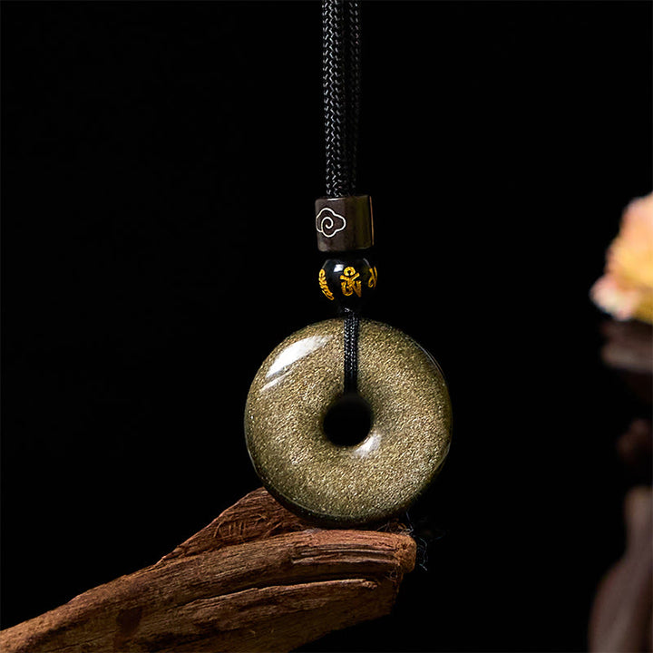 Colgante con hebilla de paz de obsidiana con brillo dorado natural y Buddha Stones