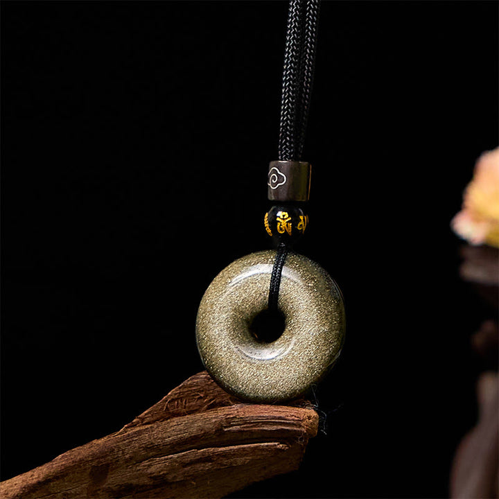 Colgante con hebilla de paz de obsidiana con brillo dorado natural y Buddha Stones
