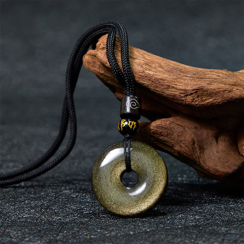 Colgante con hebilla de paz de obsidiana con brillo dorado natural y Buddha Stones