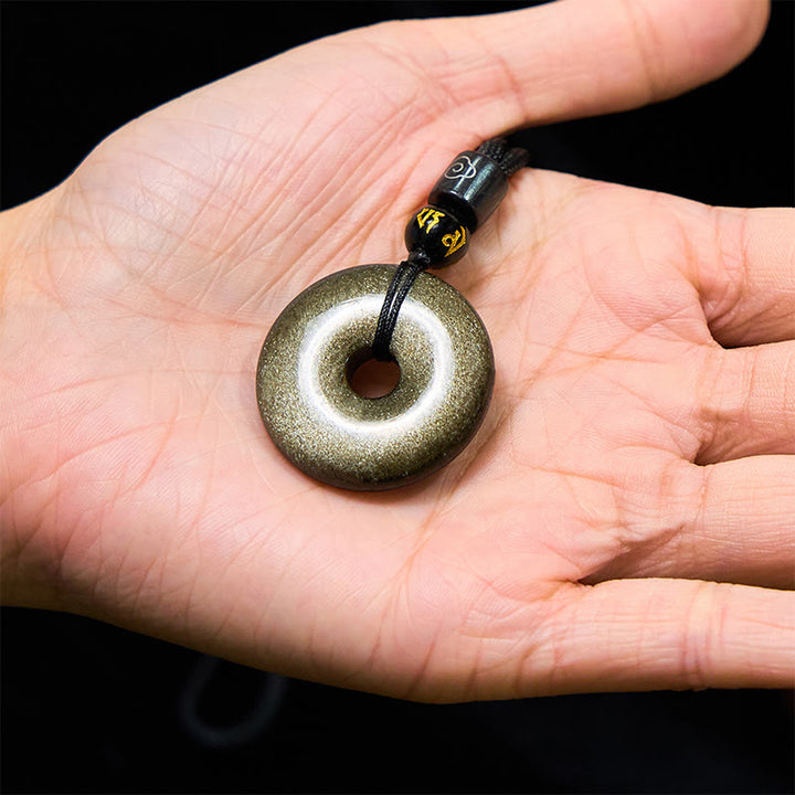 Colgante con hebilla de paz de obsidiana con brillo dorado natural y Buddha Stones