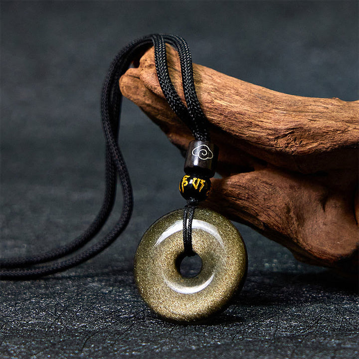 Colgante con hebilla de paz de obsidiana con brillo dorado natural y Buddha Stones