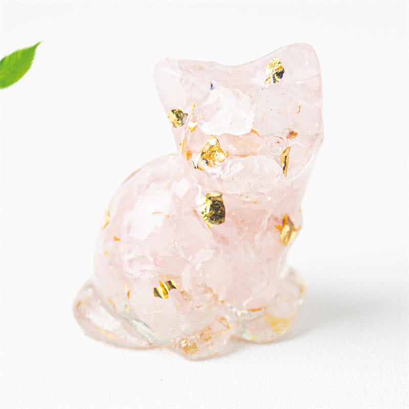 Buddha Stones Gato sentado, resina, grava, cristal rosa, citrino, cristal blanco, lapislázuli, decoración relajante para escritorio - Cristal rosa - Aproximadamente 3,2*3,3*4 cm - image 1