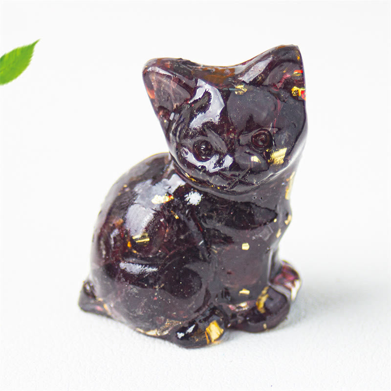 Buddha Stones Gato sentado, resina, grava, cristal rosa, citrino, cristal blanco, lapislázuli, decoración relajante para escritorio - Granate - Aproximadamente 3,2*3,3*4 cm - image 29