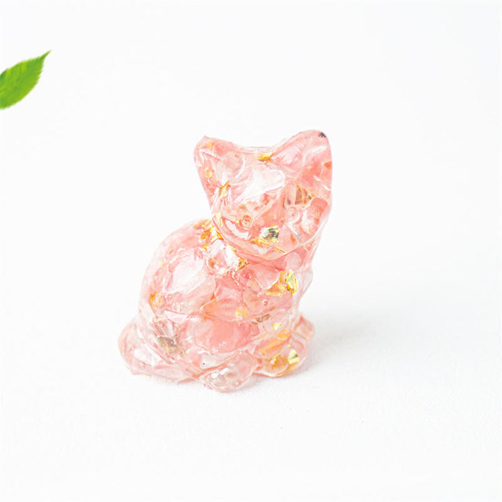 Buddha Stones Gato sentado, resina, grava, cristal rosa, citrino, cristal blanco, lapislázuli, decoración relajante para escritorio - Cuarzo rosa - Aproximadamente 3,2*3,3*4 cm - image 24