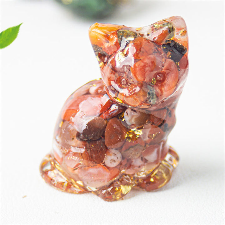 Buddha Stones Gato sentado, resina, grava, cristal rosa, citrino, cristal blanco, lapislázuli, decoración relajante para escritorio - Ágata roja - Aproximadamente 3,2*3,3*4 cm - image 18