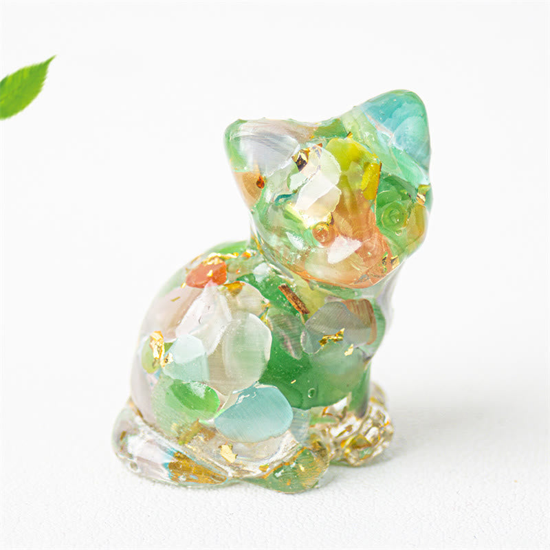 Buddha Stones Gato sentado, resina, grava, cristal rosa, citrino, cristal blanco, lapislázuli, decoración relajante para escritorio - Ojo de gato - Aproximadamente 3,2*3,3*4 cm - image 31
