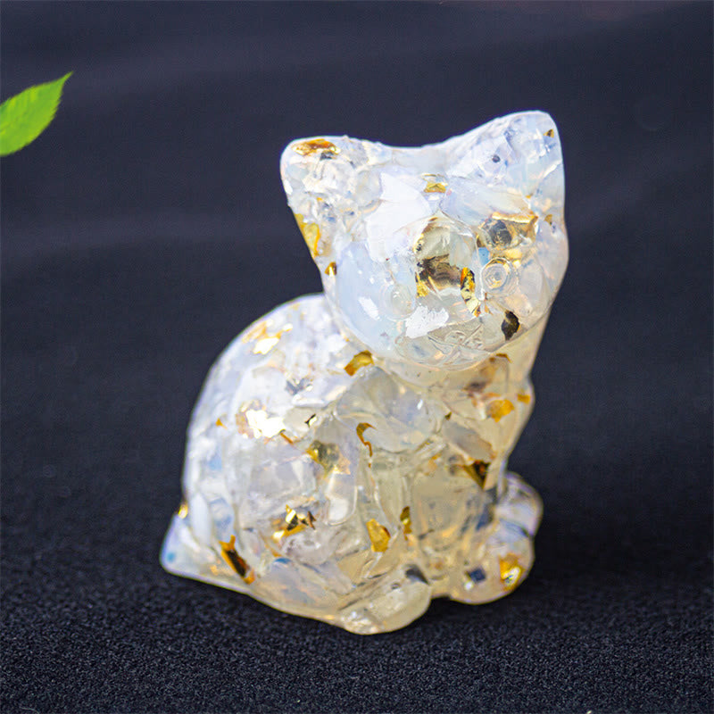Buddha Stones Gato sentado, resina, grava, cristal rosa, citrino, cristal blanco, lapislázuli, decoración relajante para escritorio - Ópalo - Aproximadamente 3,2*3,3*4 cm - image 35