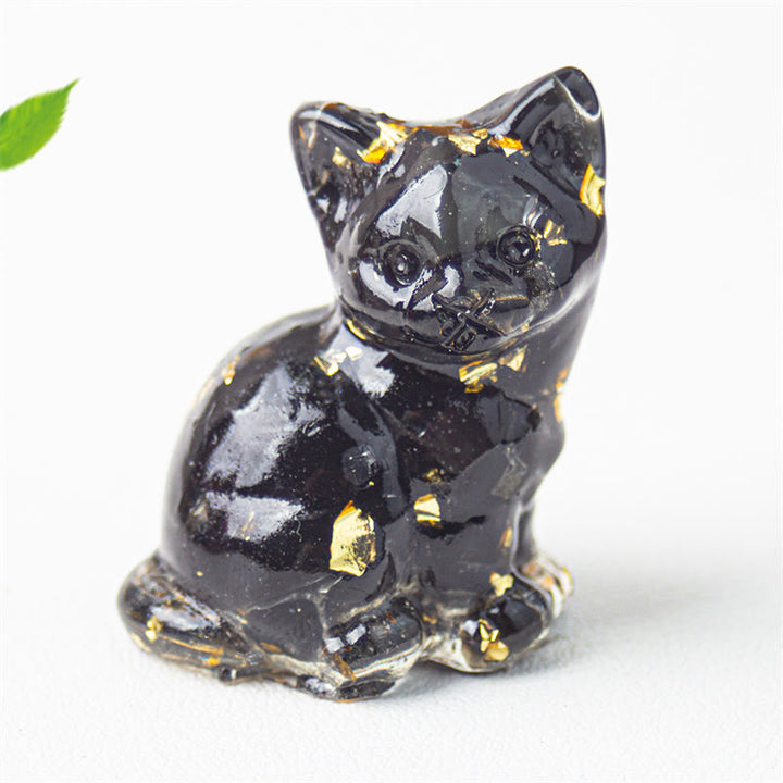 Buddha Stones Gato sentado, resina, grava, cristal rosa, citrino, cristal blanco, lapislázuli, decoración relajante para escritorio - Obsidiana negra - Aproximadamente 3,2*3,3*4 cm - image 37