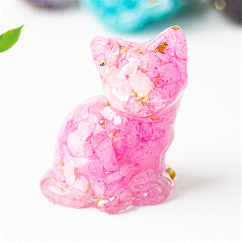 Buddha Stones Gato sentado, resina, grava, cristal rosa, citrino, cristal blanco, lapislázuli, decoración relajante para escritorio - Cristal rojo rosa - Aproximadamente 3,2*3,3*4 cm - image 44