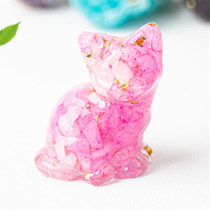 Buddha Stones Gato sentado, resina, grava, cristal rosa, citrino, cristal blanco, lapislázuli, decoración relajante para escritorio - Cristal rojo rosa - Aproximadamente 3,2*3,3*4 cm - image 44