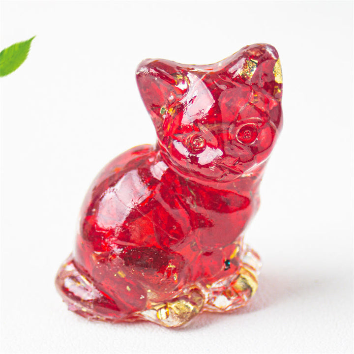 Buddha Stones Gato sentado, resina, grava, cristal rosa, citrino, cristal blanco, lapislázuli, decoración relajante para escritorio - Cristal rojo - Aproximadamente 3,2*3,3*4 cm - image 45