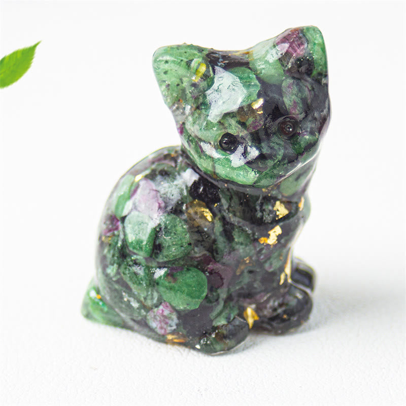 Buddha Stones Gato sentado, resina, grava, cristal rosa, citrino, cristal blanco, lapislázuli, decoración relajante para escritorio - Zoisita rubí - Aproximadamente 3,2*3,3*4 cm - image 41