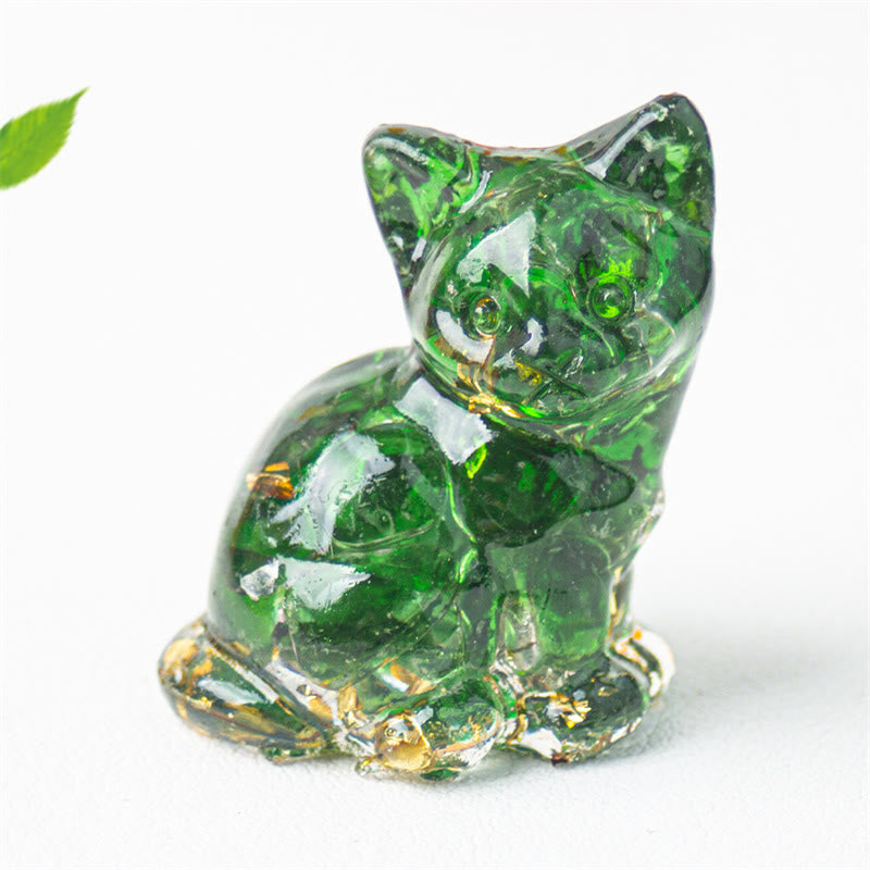 Buddha Stones Gato sentado, resina, grava, cristal rosa, citrino, cristal blanco, lapislázuli, decoración relajante para escritorio - Vidrio verde - Aproximadamente 3,2*3,3*4 cm - image 47