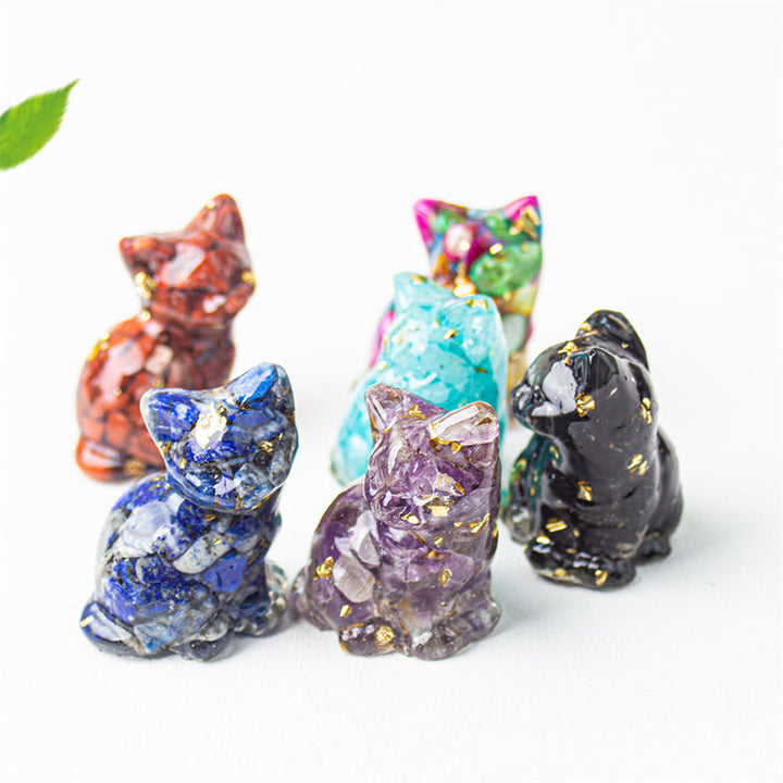 Buddha Stones Gato sentado, resina, grava, cristal rosa, citrino, cristal blanco, lapislázuli, decoración relajante para escritorio - image 48